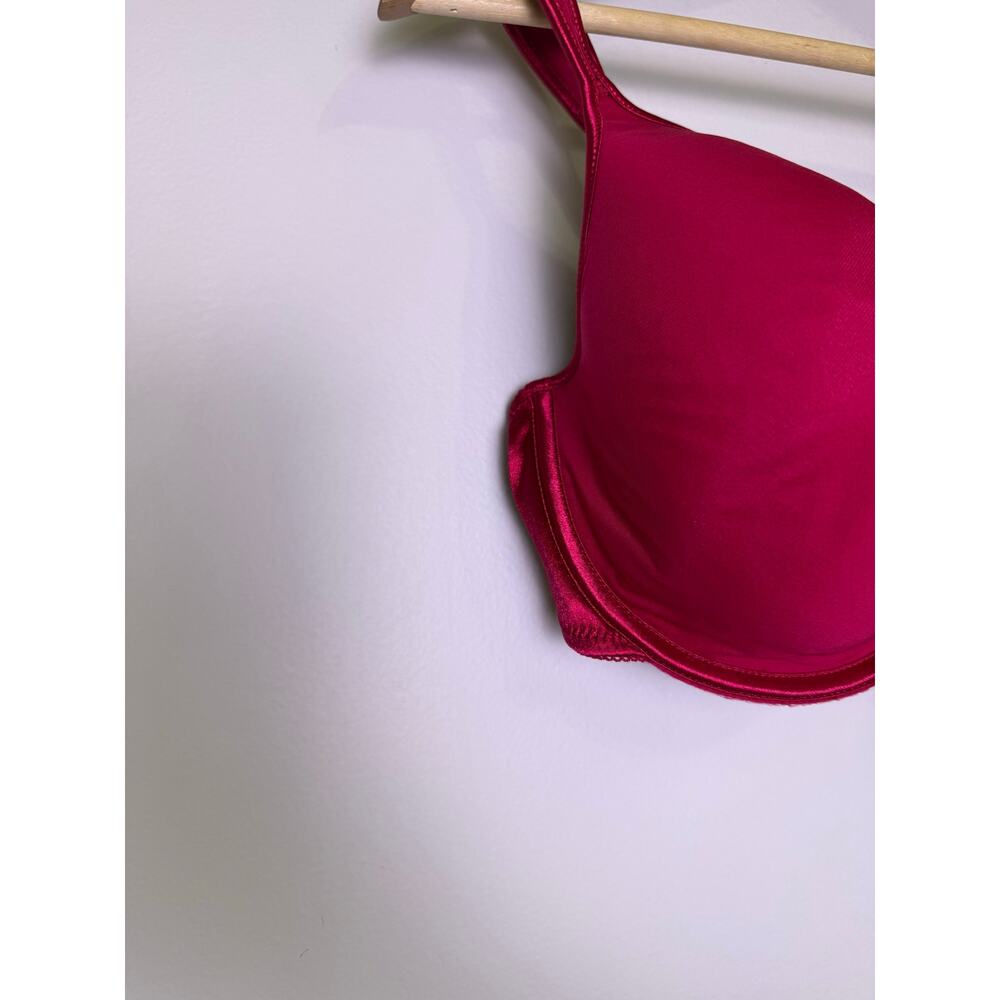Red Plunge Bra 40DD Underwire Padded Satin Sheen Adjustable Straps - Picture 3 of 5
